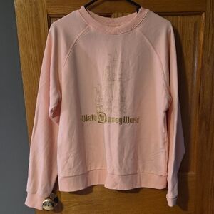 Disney Women's Pink Crew Neck Sweater with Gold Design